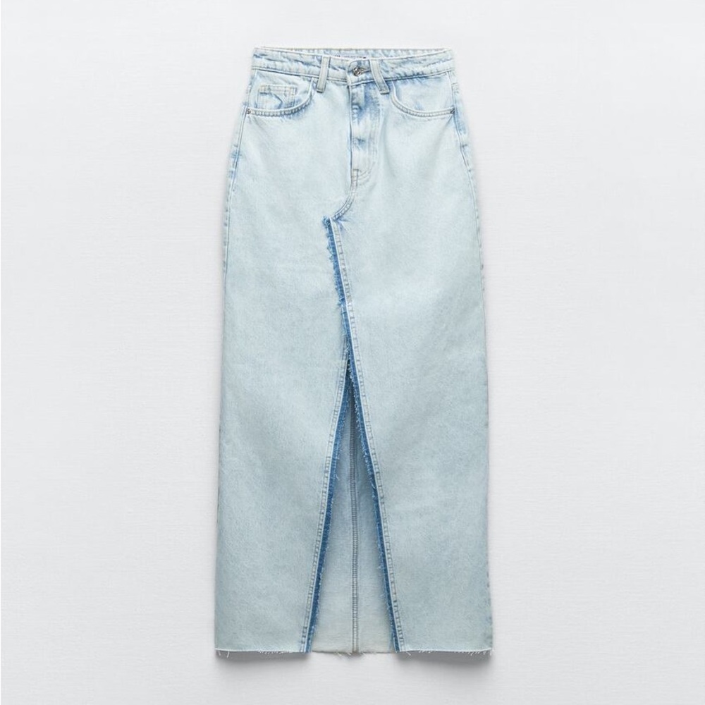 ZARA Z1975 Denim Midi Skirt sz M in light blue